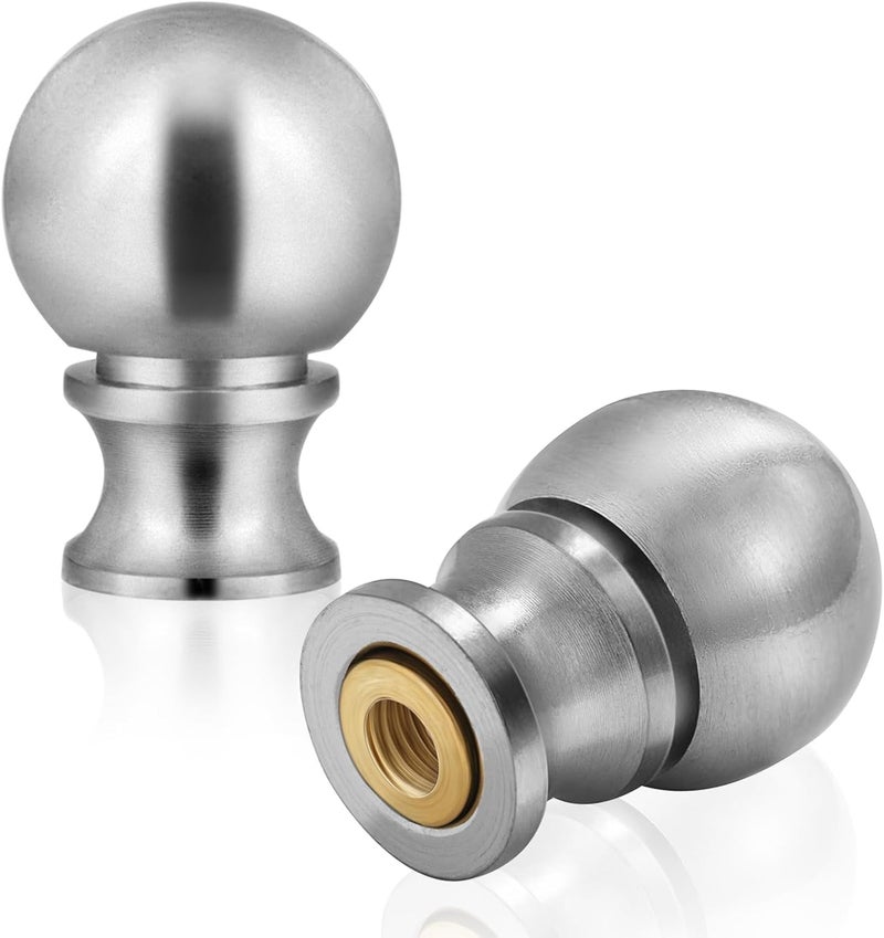 EMNOOTI Ball Lamp Finial Cap Knob for Lamp Shade Top,Solid Lamp Finial Caps,Heavy Brushed Nickel Top Screw Finial for Table or Floor Lamps,1/4-27 Inch Threaded Base Connect to Lamp Harp (Silver / 2-Pack) - Image 1